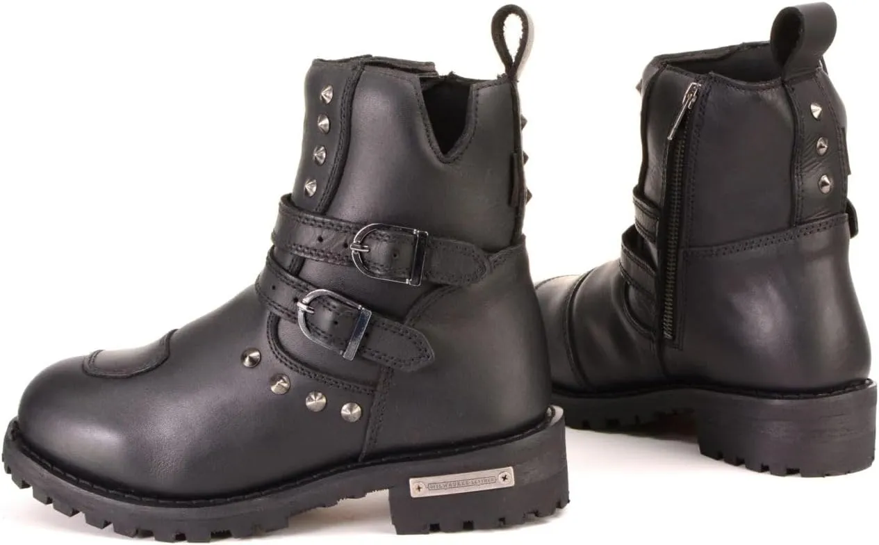 Milwaukee Leather Women's Premium Black Leather Double Strap Motorcycle Riding Boots MBL9307-6.5