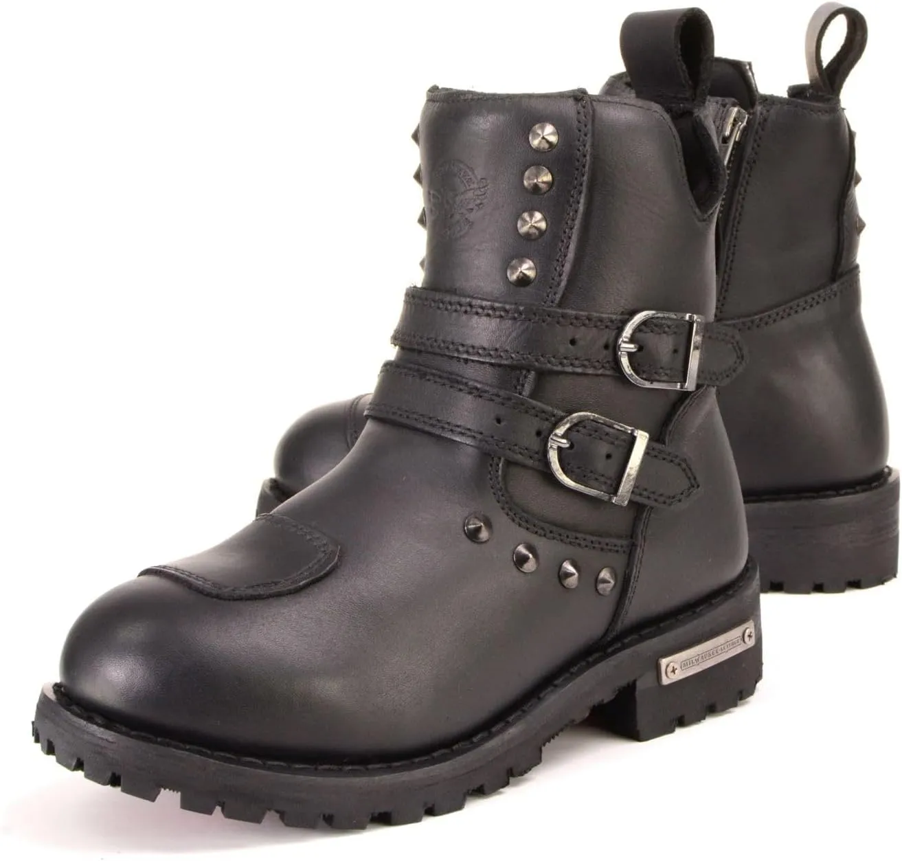 Milwaukee Leather Women's Premium Black Leather Double Strap Motorcycle Riding Boots MBL9307-6.5