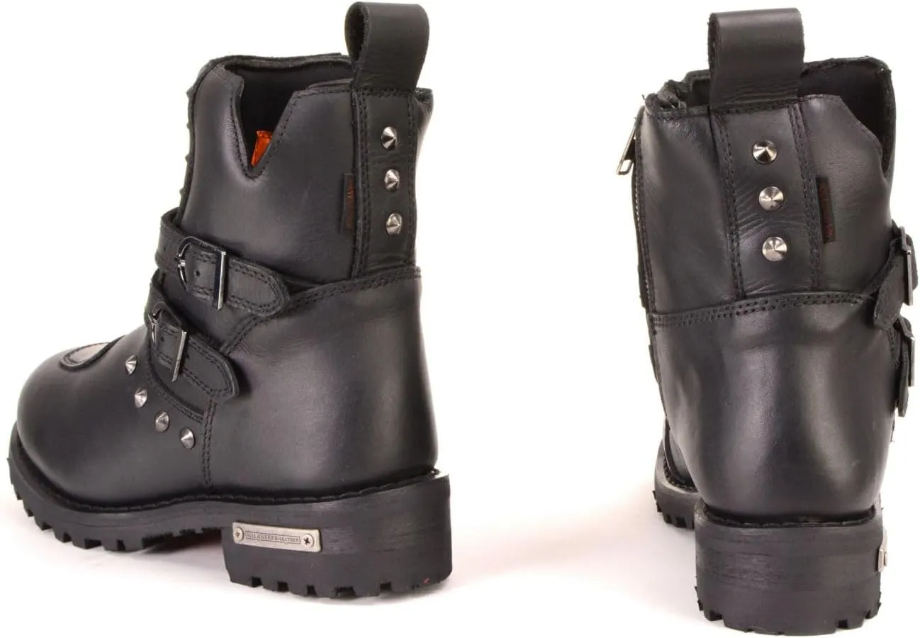 Milwaukee Leather Women's Premium Black Leather Double Strap Motorcycle Riding Boots MBL9307-6.5