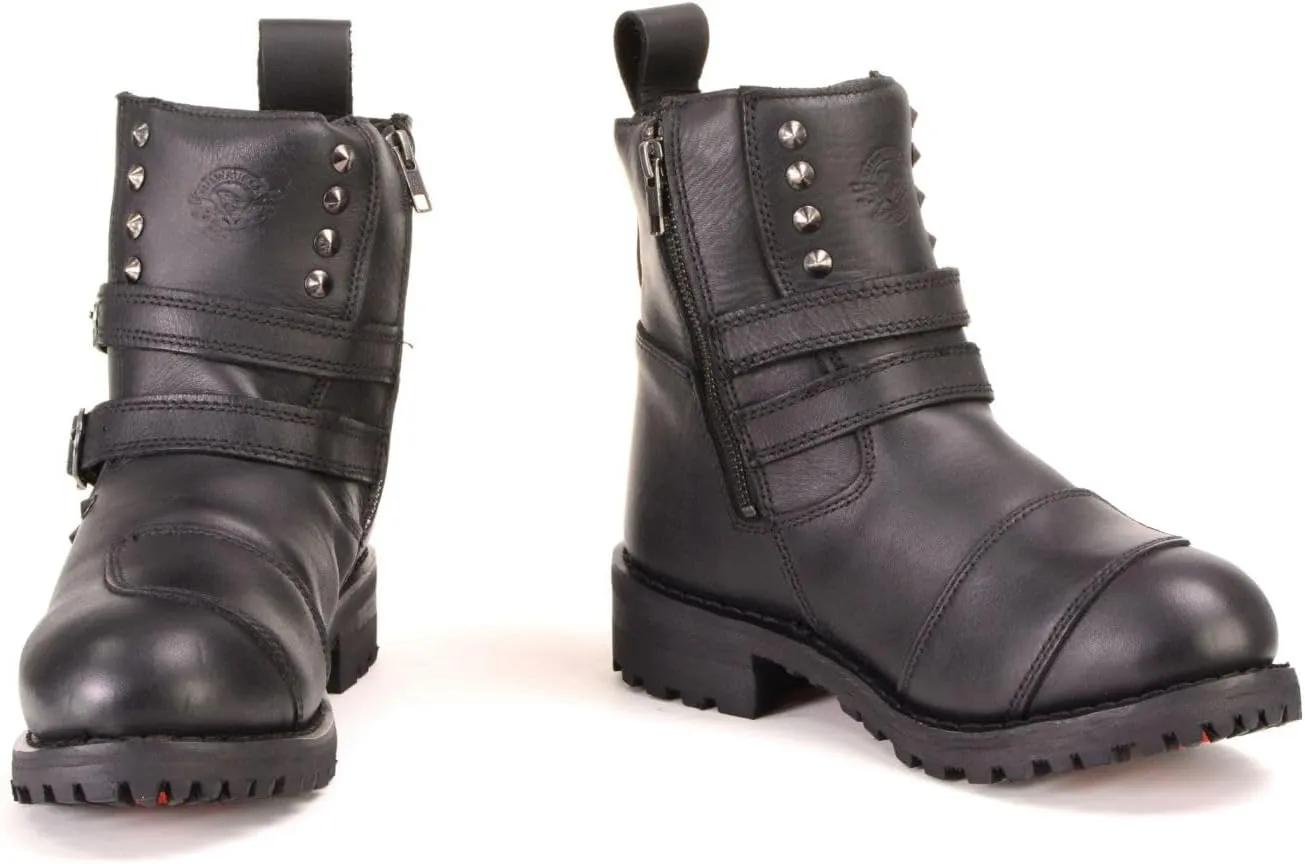 Milwaukee Leather Women's Premium Black Leather Double Strap Motorcycle Riding Boots MBL9307-6.5