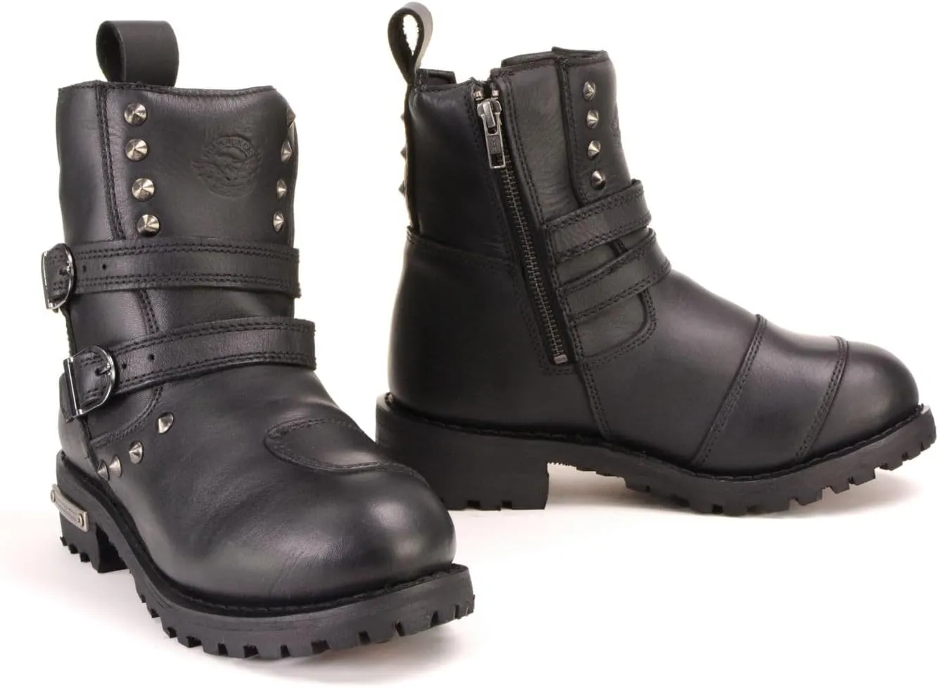 Milwaukee Leather Women's Premium Black Leather Double Strap Motorcycle Riding Boots MBL9307-6.5