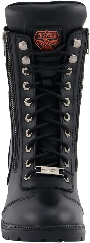 Milwaukee Leather Women's Premium Leather Lace-Up Motorcycle Rider Boots Collection MBL - 9.5