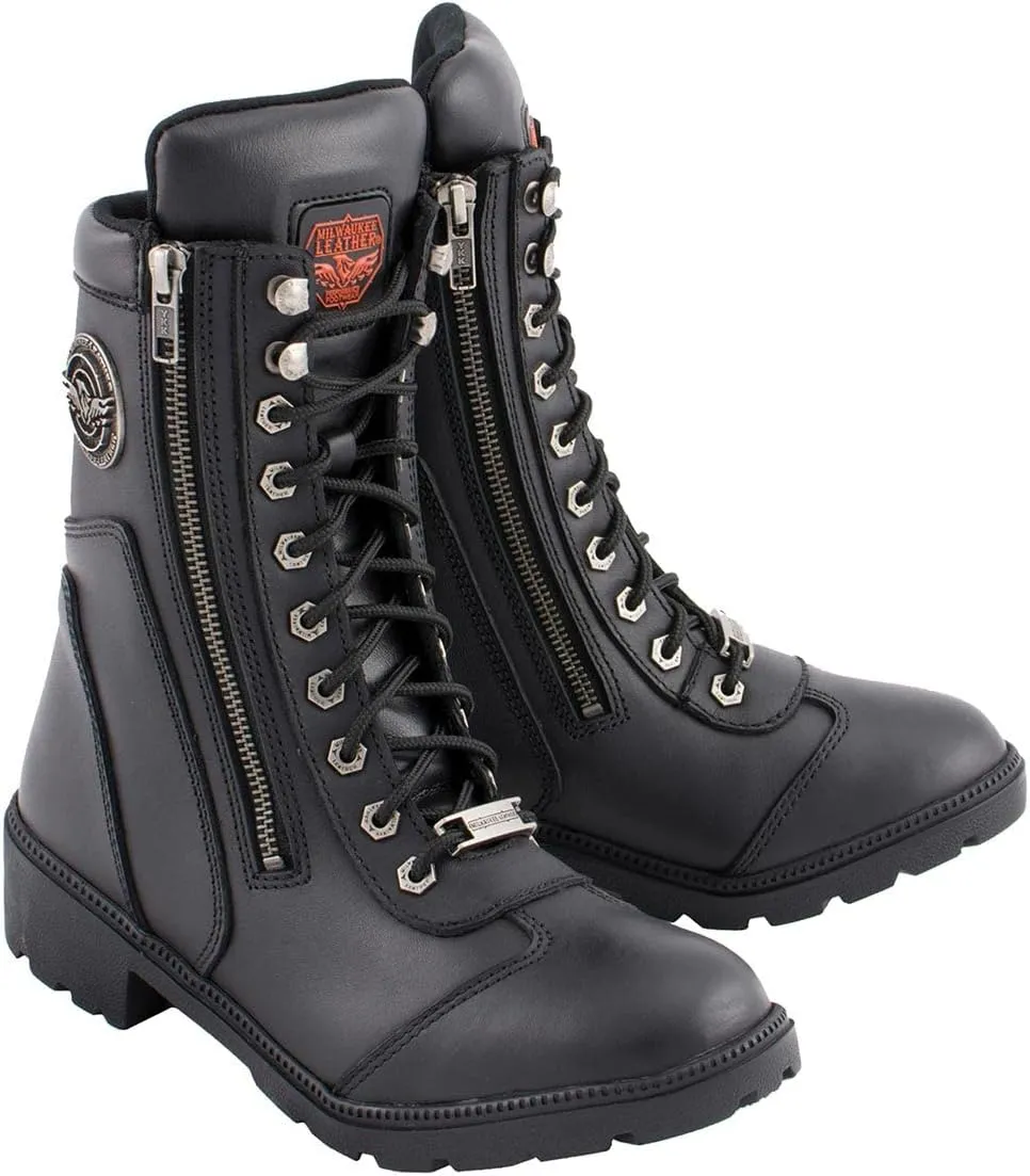 Milwaukee Leather Women's Premium Leather Lace-Up Motorcycle Rider Boots Collection MBL - 9.5