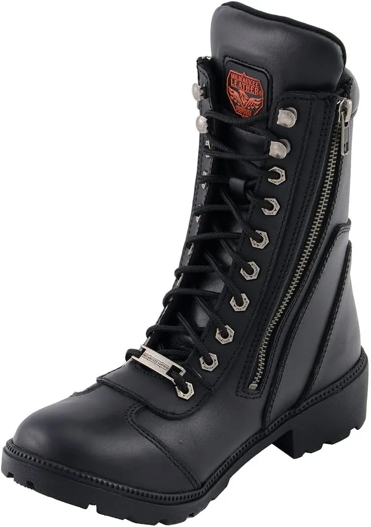 Milwaukee Leather Women's Premium Leather Lace-Up Motorcycle Rider Boots Collection MBL - 9.5