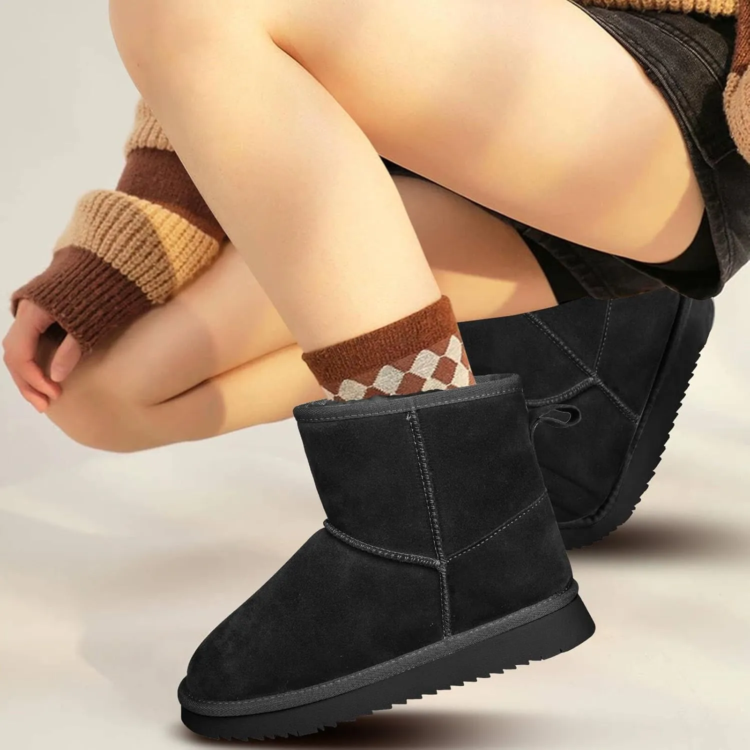 Mini Snow Boots for Women Ankle Boots Winter Slippers Boots Fur Lined Non-slip Lightweight Comfortable Stay Warm