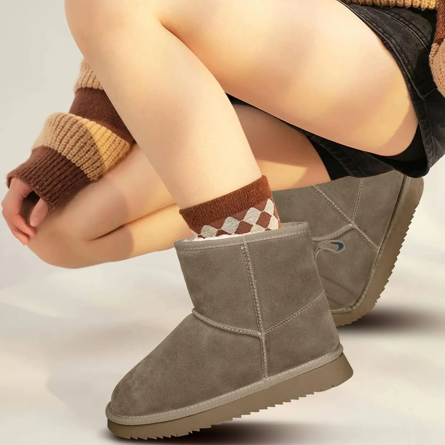 Mini Snow Boots for Women Ankle Boots Winter Slippers Boots Fur Lined Non-slip Lightweight Comfortable Stay Warm
