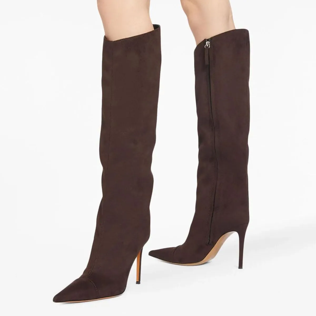 miss left Women Closed Pointy Toe Knee High Boots Wide Calf Stiletto High Heels Side Zippers Long Booties Comfy Event Leisure Shoes Size 4-16 US