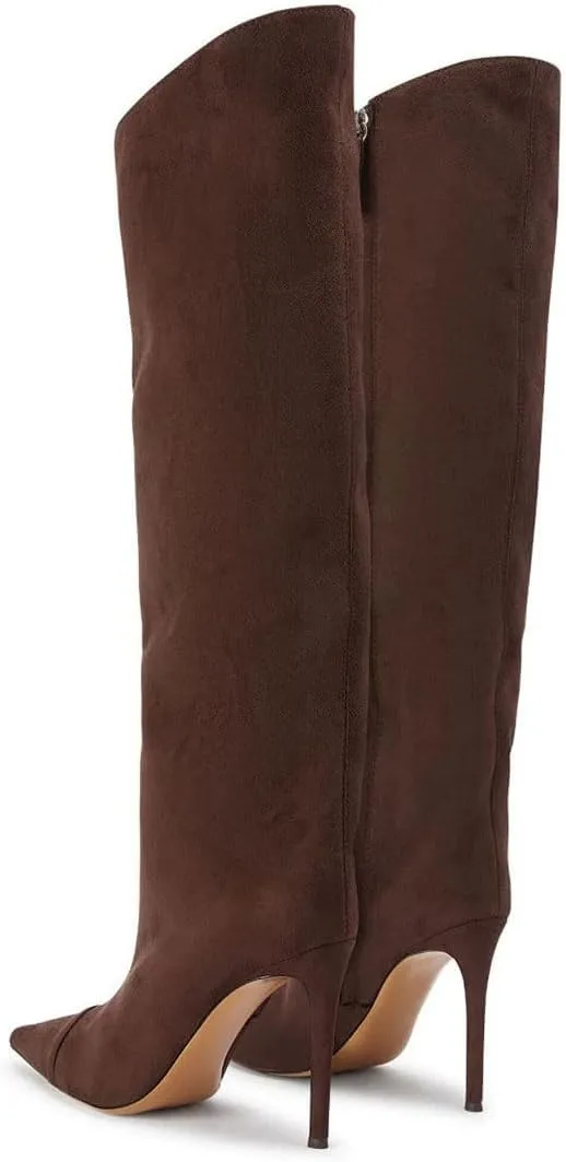miss left Women Closed Pointy Toe Knee High Boots Wide Calf Stiletto High Heels Side Zippers Long Booties Comfy Event Leisure Shoes Size 4-16 US