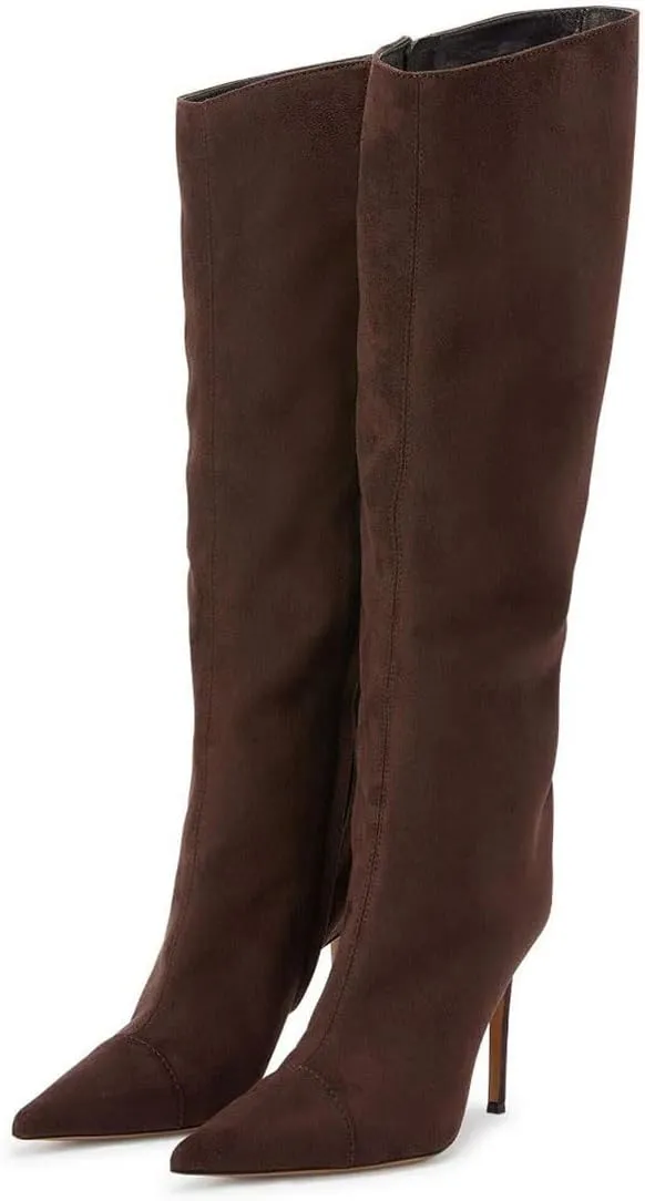miss left Women Closed Pointy Toe Knee High Boots Wide Calf Stiletto High Heels Side Zippers Long Booties Comfy Event Leisure Shoes Size 4-16 US
