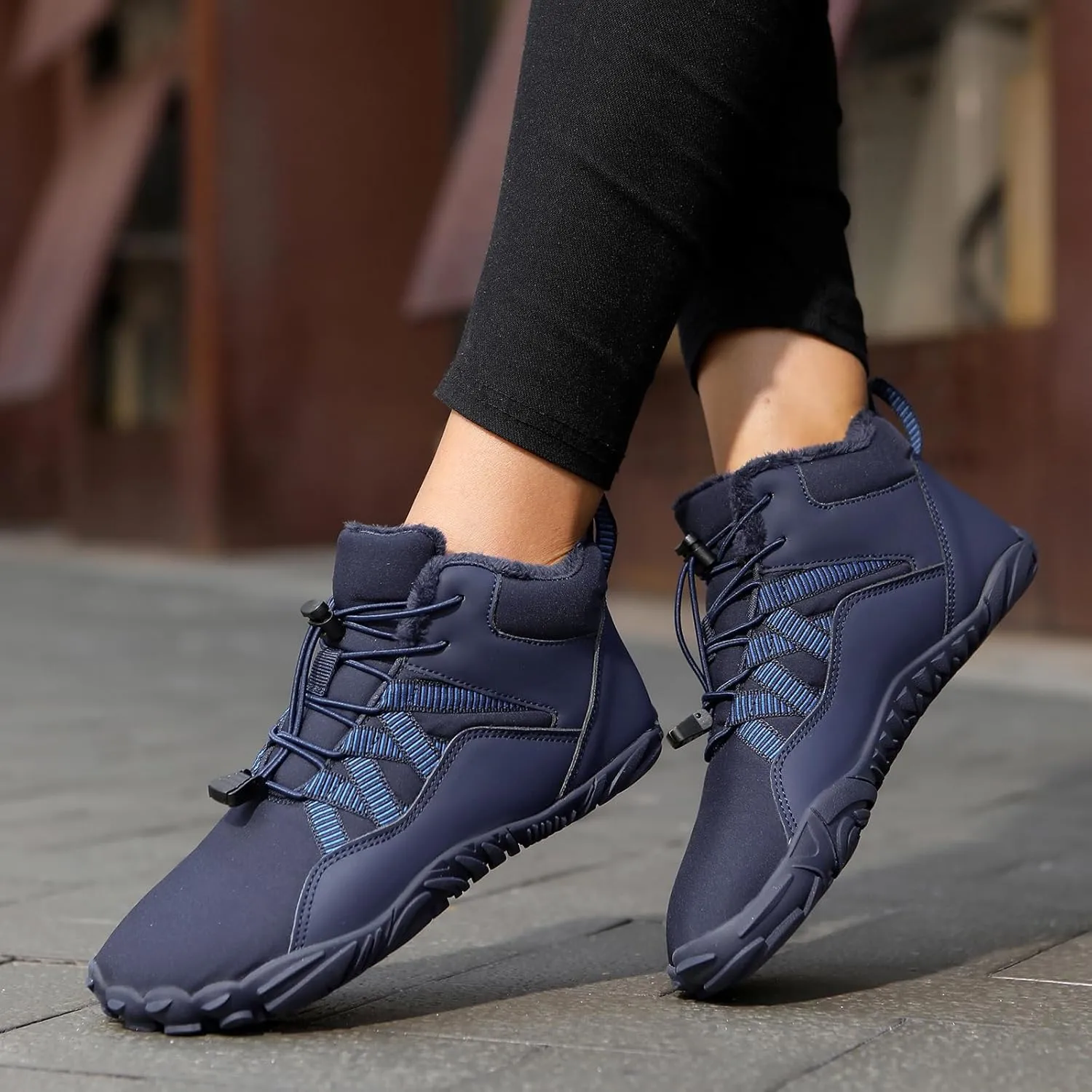 Mmoneyake Winter Snow Shoes for Women Men Warm Fur Lined Waterproof Snow Sneakers Wide Toe Box Zero Drop Ankle Booties Non-Slip Barefoot Outdoor Shoes Fashion Short Boots