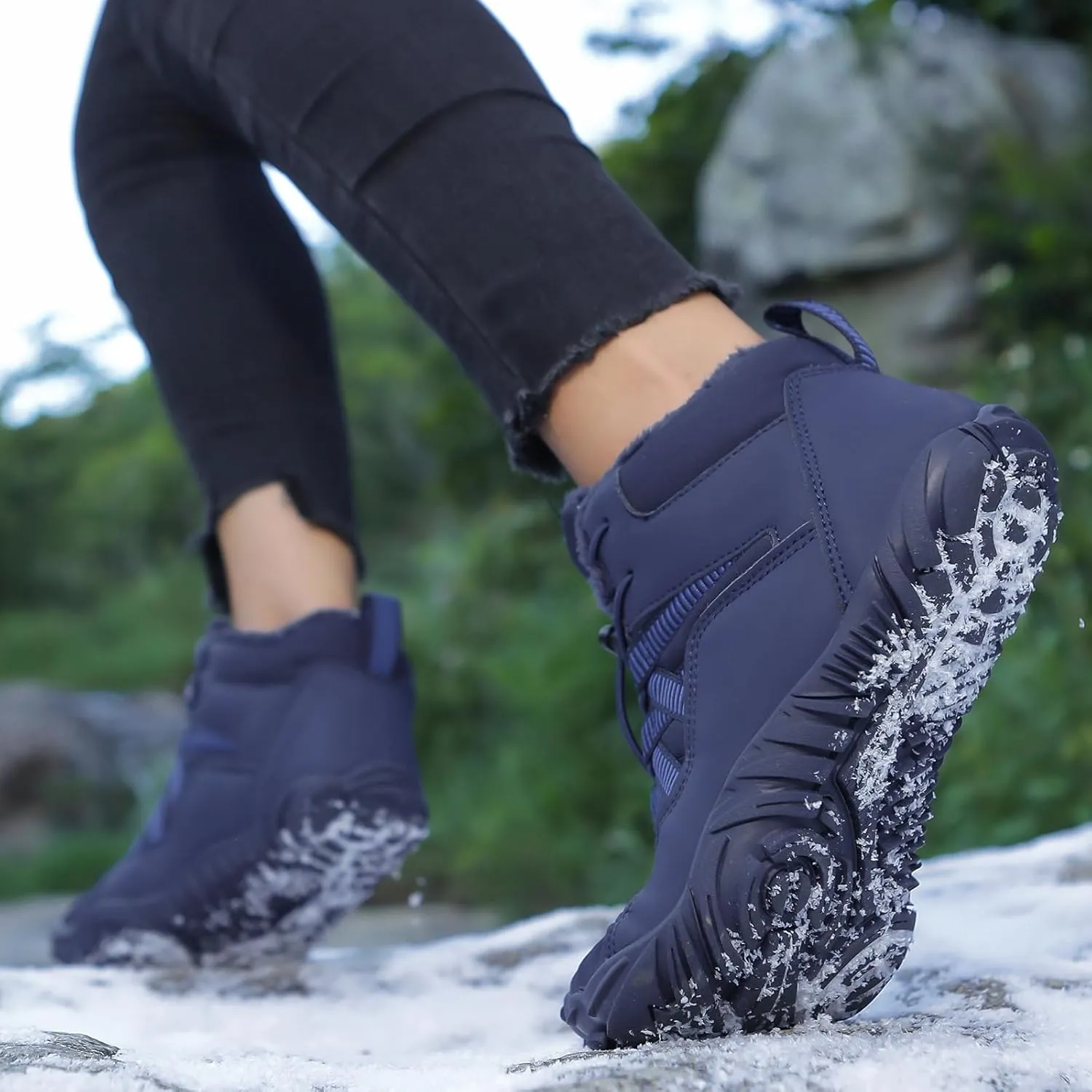 Mmoneyake Winter Snow Shoes for Women Men Warm Fur Lined Waterproof Snow Sneakers Wide Toe Box Zero Drop Ankle Booties Non-Slip Barefoot Outdoor Shoes Fashion Short Boots