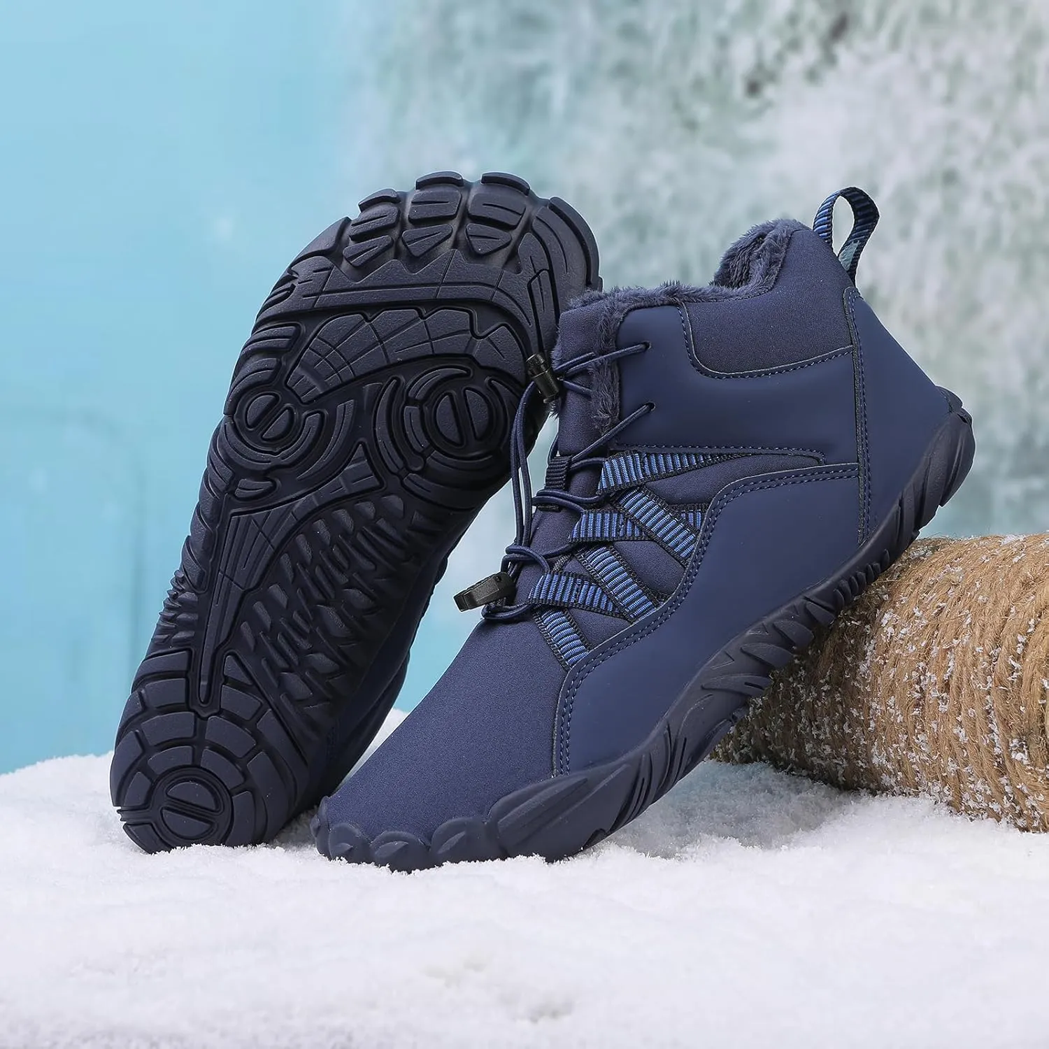 Mmoneyake Winter Snow Shoes for Women Men Warm Fur Lined Waterproof Snow Sneakers Wide Toe Box Zero Drop Ankle Booties Non-Slip Barefoot Outdoor Shoes Fashion Short Boots