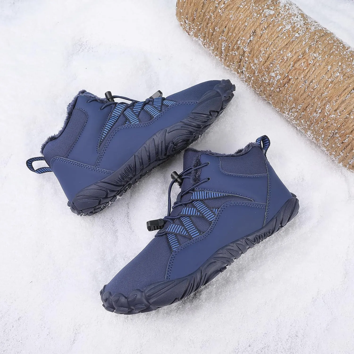 Mmoneyake Winter Snow Shoes for Women Men Warm Fur Lined Waterproof Snow Sneakers Wide Toe Box Zero Drop Ankle Booties Non-Slip Barefoot Outdoor Shoes Fashion Short Boots
