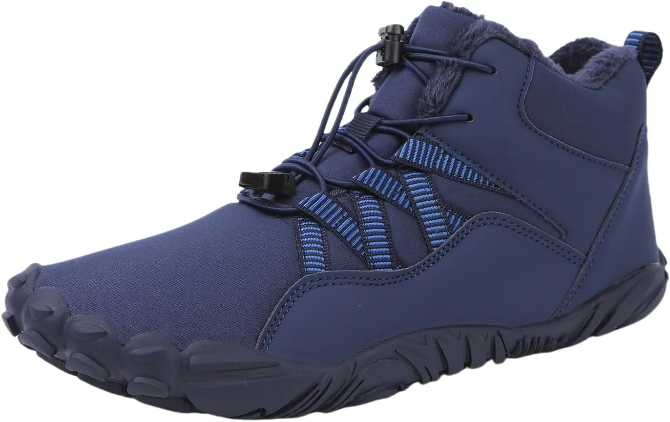 Mmoneyake Winter Snow Shoes for Women Men Warm Fur Lined Waterproof Snow Sneakers Wide Toe Box Zero Drop Ankle Booties Non-Slip Barefoot Outdoor Shoes Fashion Short Boots