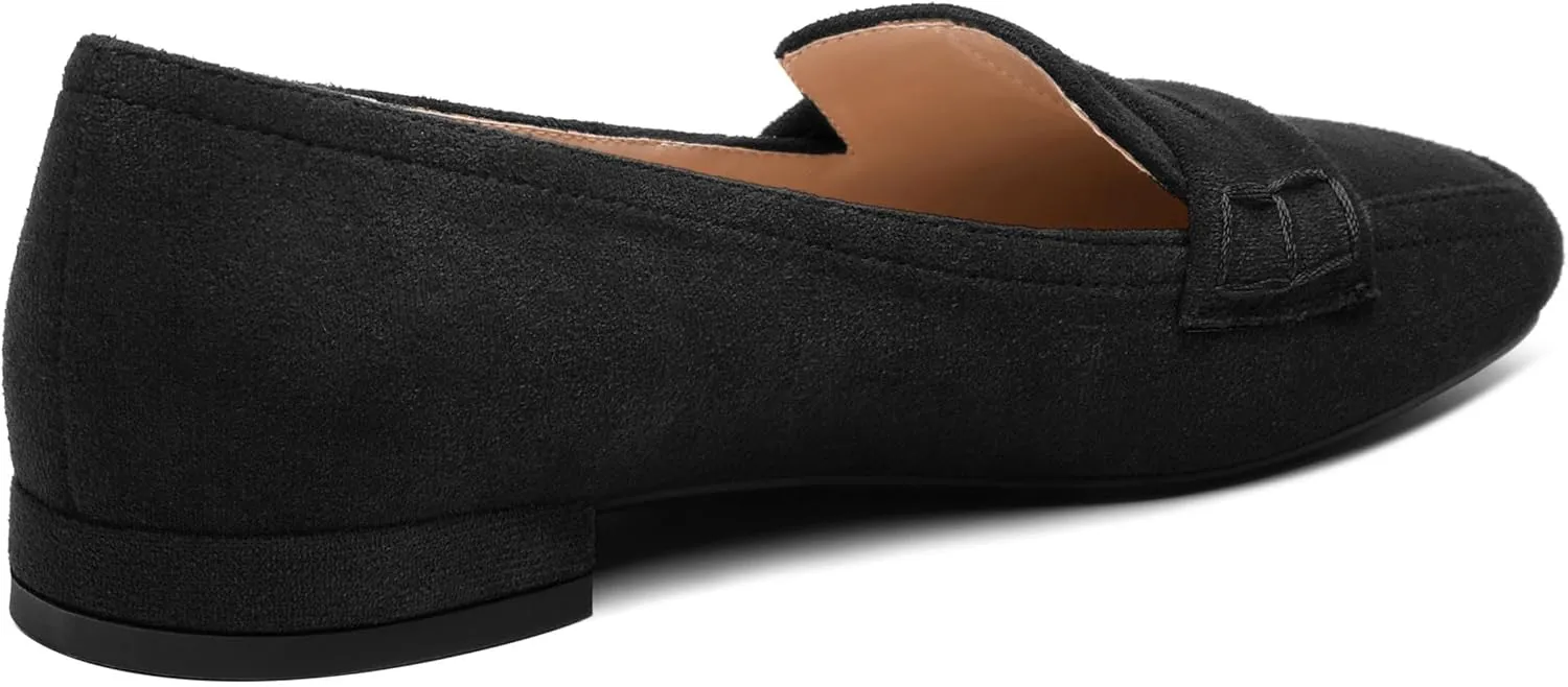 MODENCOCO Women's Loafers Comfortable Square Toe Flats Soft Women's Loafers & Slip-ons Fashion Suede Dress Shoes for Work Dating Casual