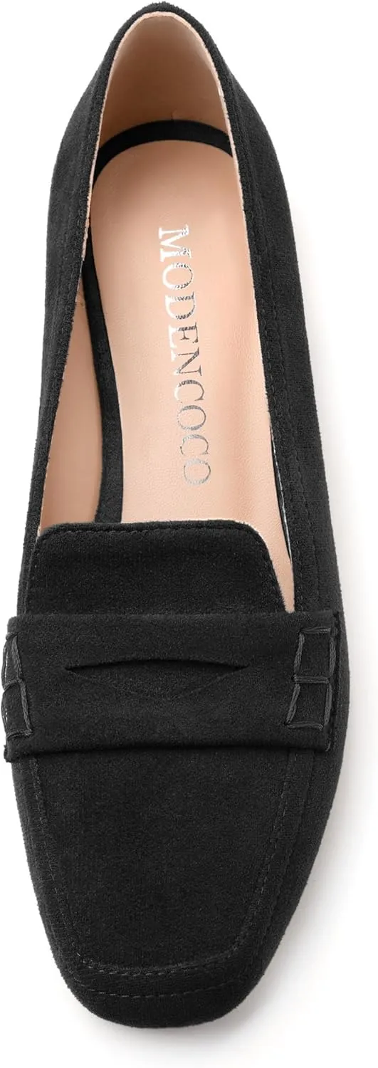 MODENCOCO Women's Loafers Comfortable Square Toe Flats Soft Women's Loafers & Slip-ons Fashion Suede Dress Shoes for Work Dating Casual