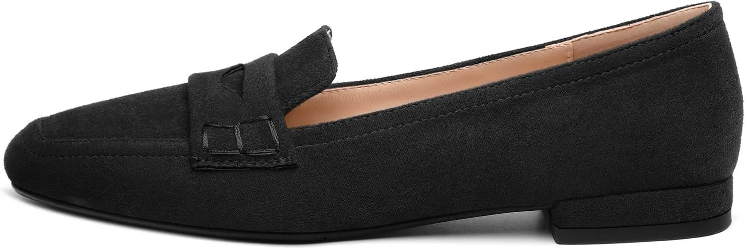 MODENCOCO Women's Loafers Comfortable Square Toe Flats Soft Women's Loafers & Slip-ons Fashion Suede Dress Shoes for Work Dating Casual