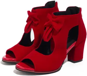 Monrovia Women's Bows Chunky High Heels Sandals Comfortable Open Toe Ankle Cutout Back Zip Sandals Fashion Summer Dress Party Shoes