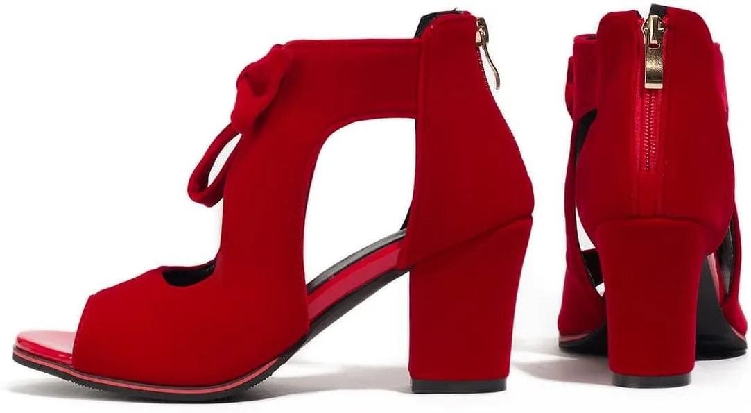 Monrovia Women's Bows Chunky High Heels Sandals Comfortable Open Toe Ankle Cutout Back Zip Sandals Fashion Summer Dress Party Shoes