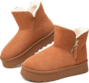 Moudki Winter Boots for Women Warm Fur Lined Booties Platform Snow Boots for Women Ankle Booties Anti-Slip Outdoor Snow Boots