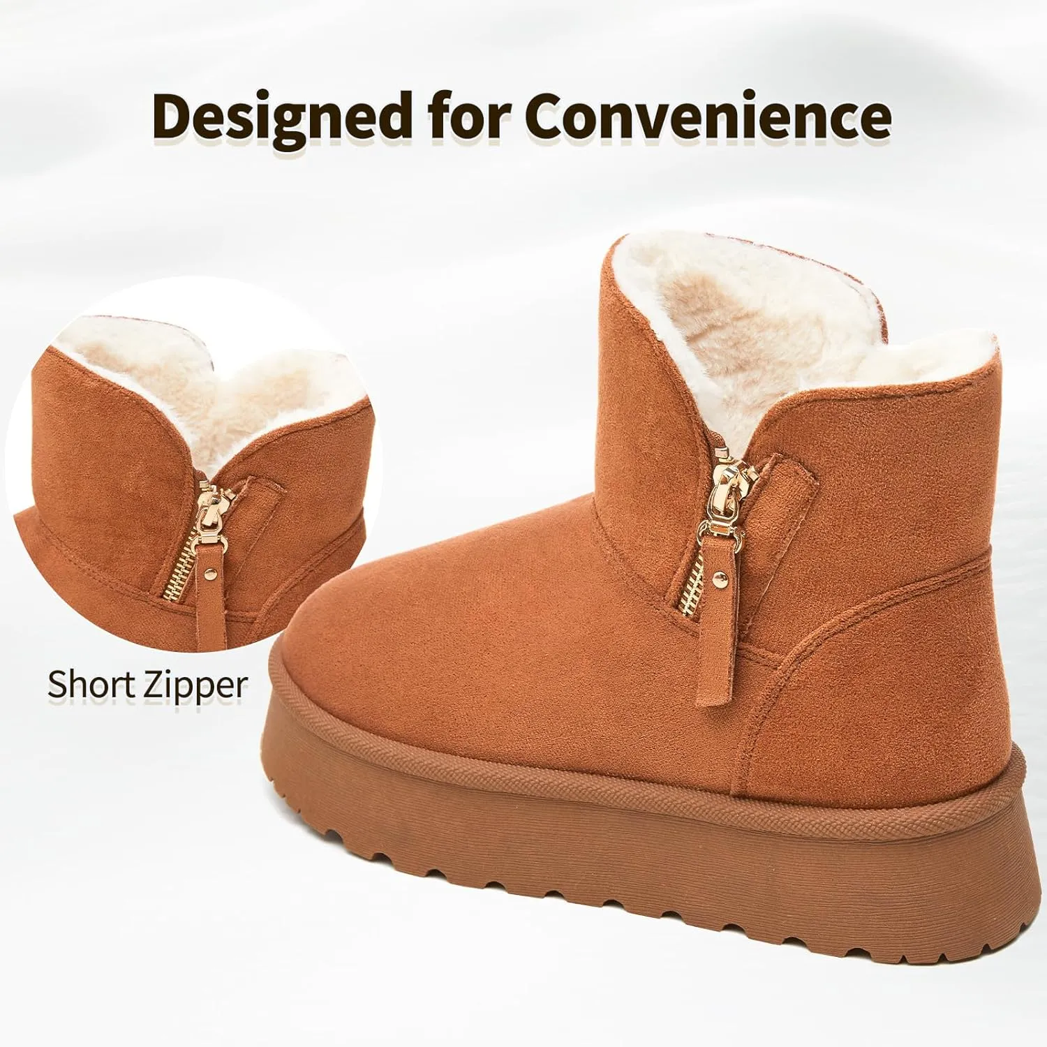 Moudki Winter Boots for Women Warm Fur Lined Booties Platform Snow Boots for Women Ankle Booties Anti-Slip Outdoor Snow Boots