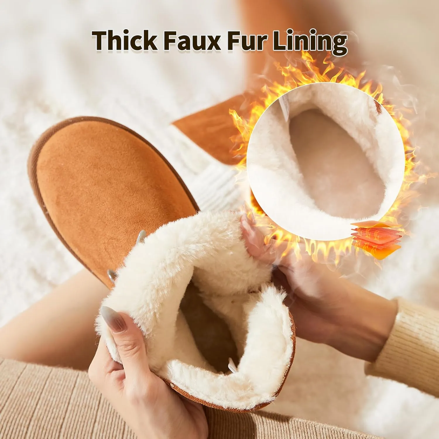 Moudki Winter Boots for Women Warm Fur Lined Booties Platform Snow Boots for Women Ankle Booties Anti-Slip Outdoor Snow Boots