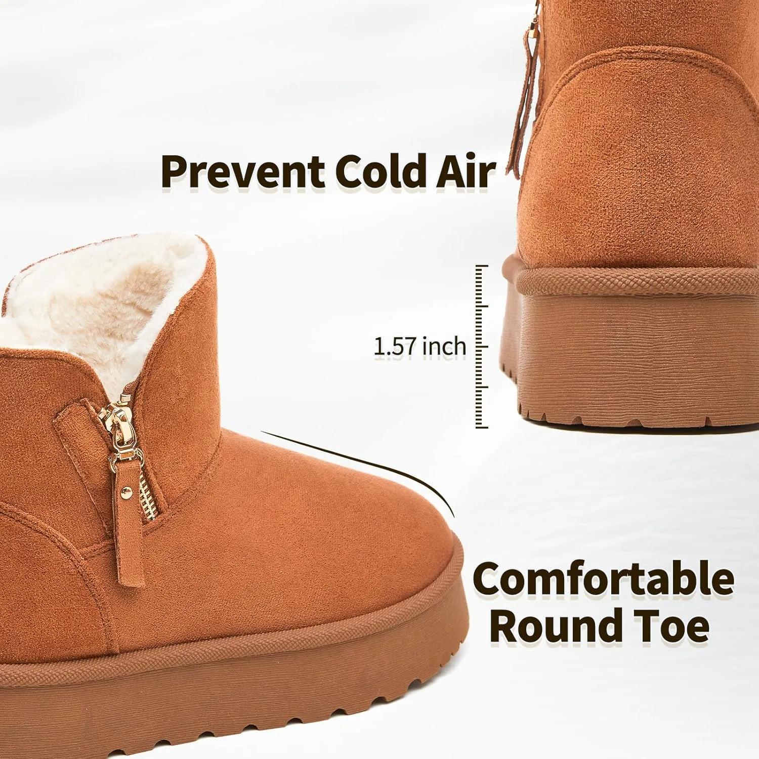 Moudki Winter Boots for Women Warm Fur Lined Booties Platform Snow Boots for Women Ankle Booties Anti-Slip Outdoor Snow Boots
