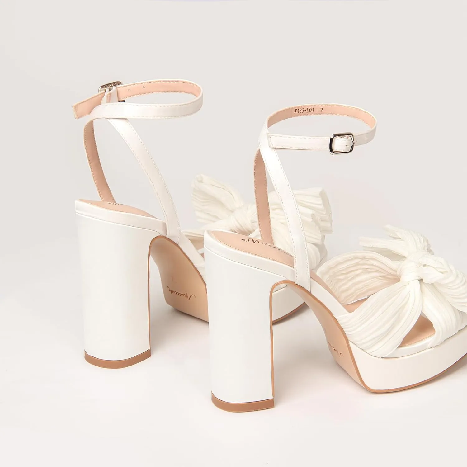 MUCCCUTE Bow Heels for Women Chunky Platform Heels with Ankle Strap Open Toe Heeled Sandals Bridal Wedding Dressy Shoes