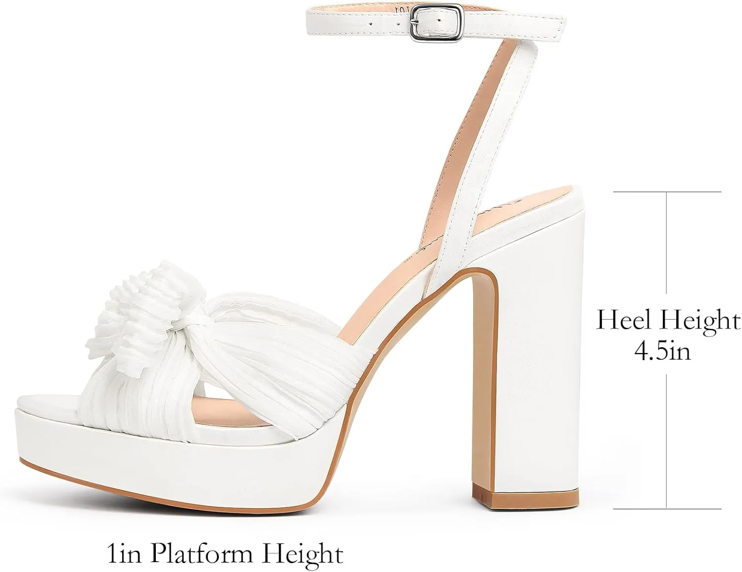 MUCCCUTE Bow Heels for Women Chunky Platform Heels with Ankle Strap Open Toe Heeled Sandals Bridal Wedding Dressy Shoes