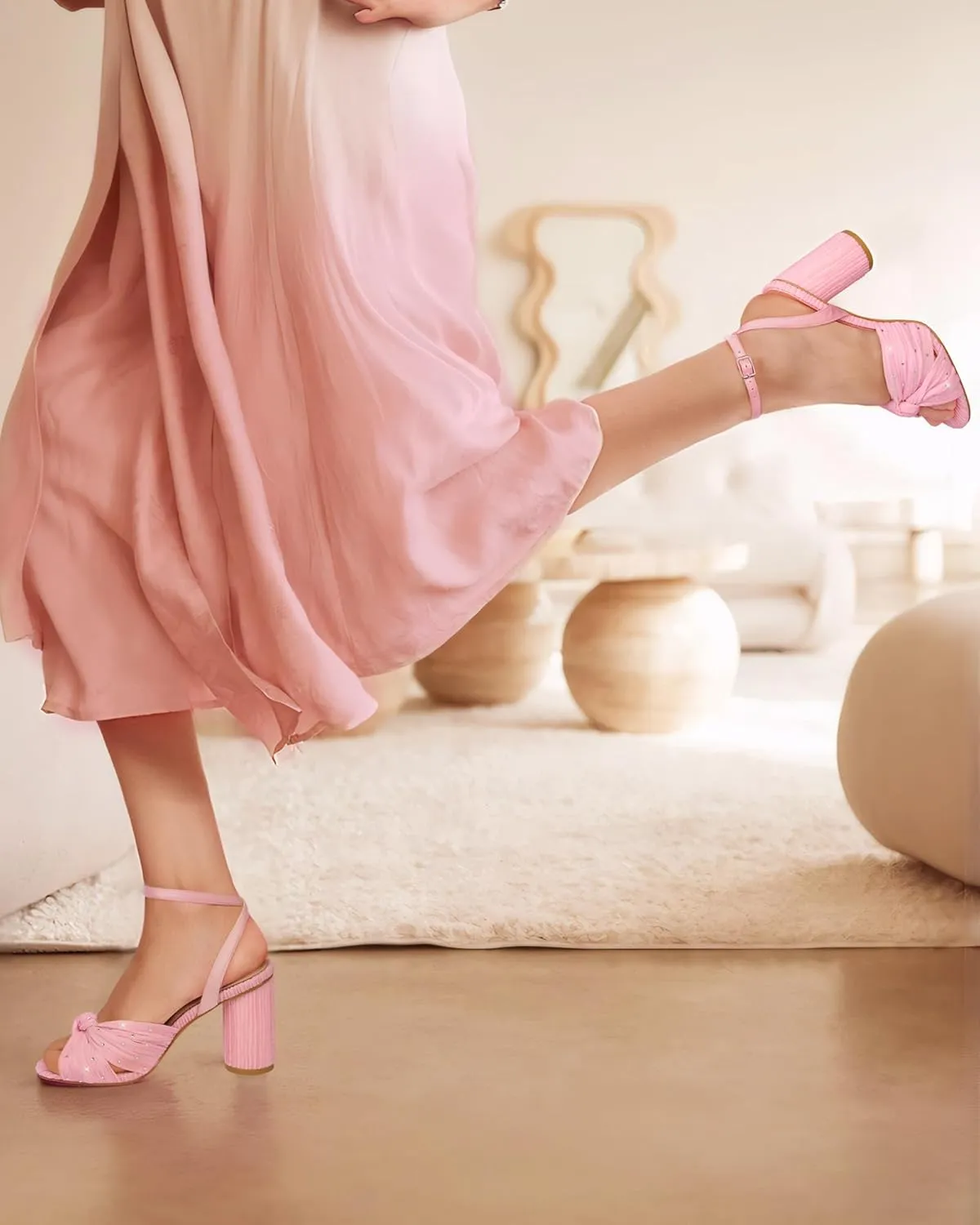 MUCCCUTE Bow Heels for Women Heeled Sandals Chunky Heel Open Toe Ankle Strap Rhinestone Wedding Bridal Dressy Heels