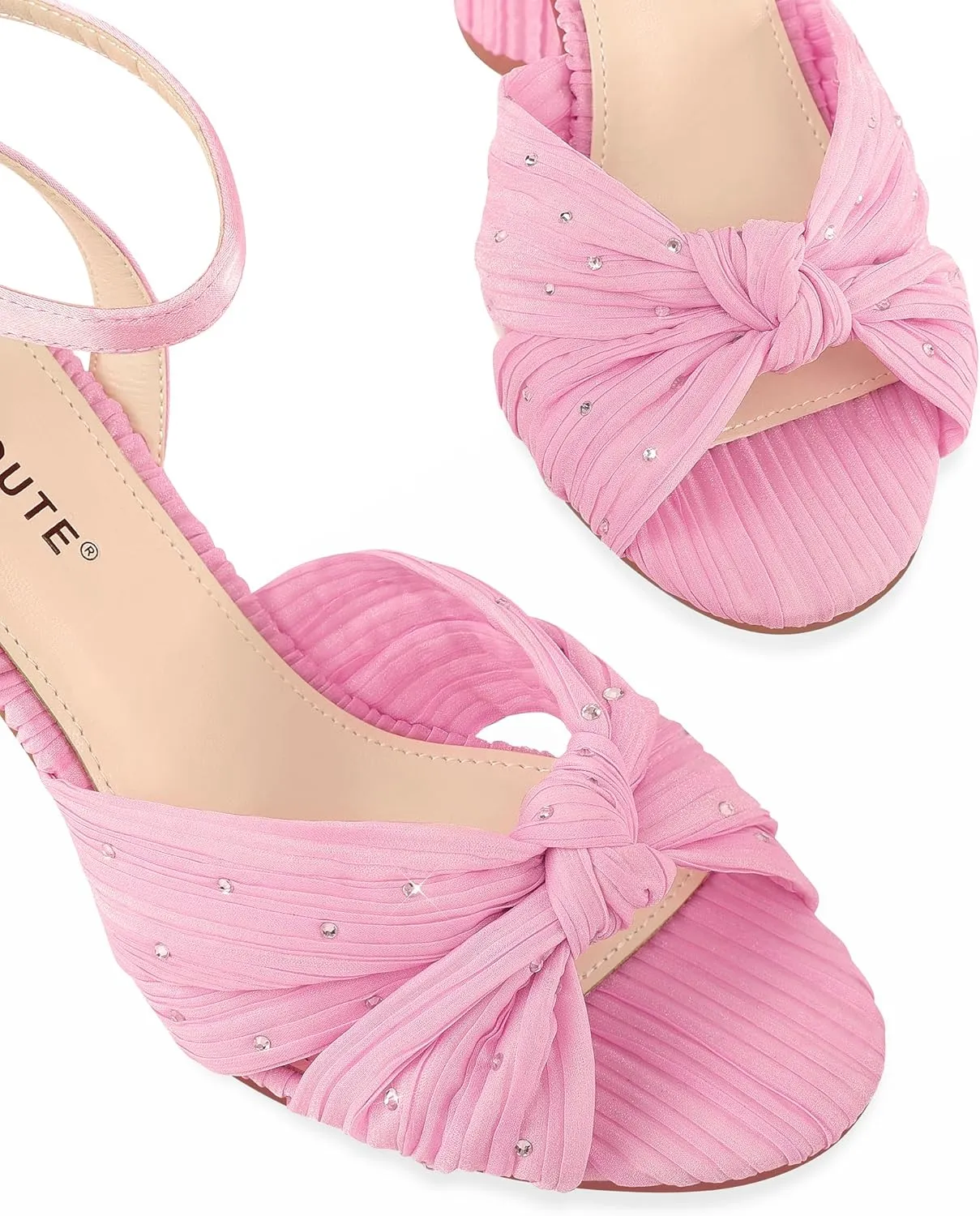 MUCCCUTE Bow Heels for Women Heeled Sandals Chunky Heel Open Toe Ankle Strap Rhinestone Wedding Bridal Dressy Heels