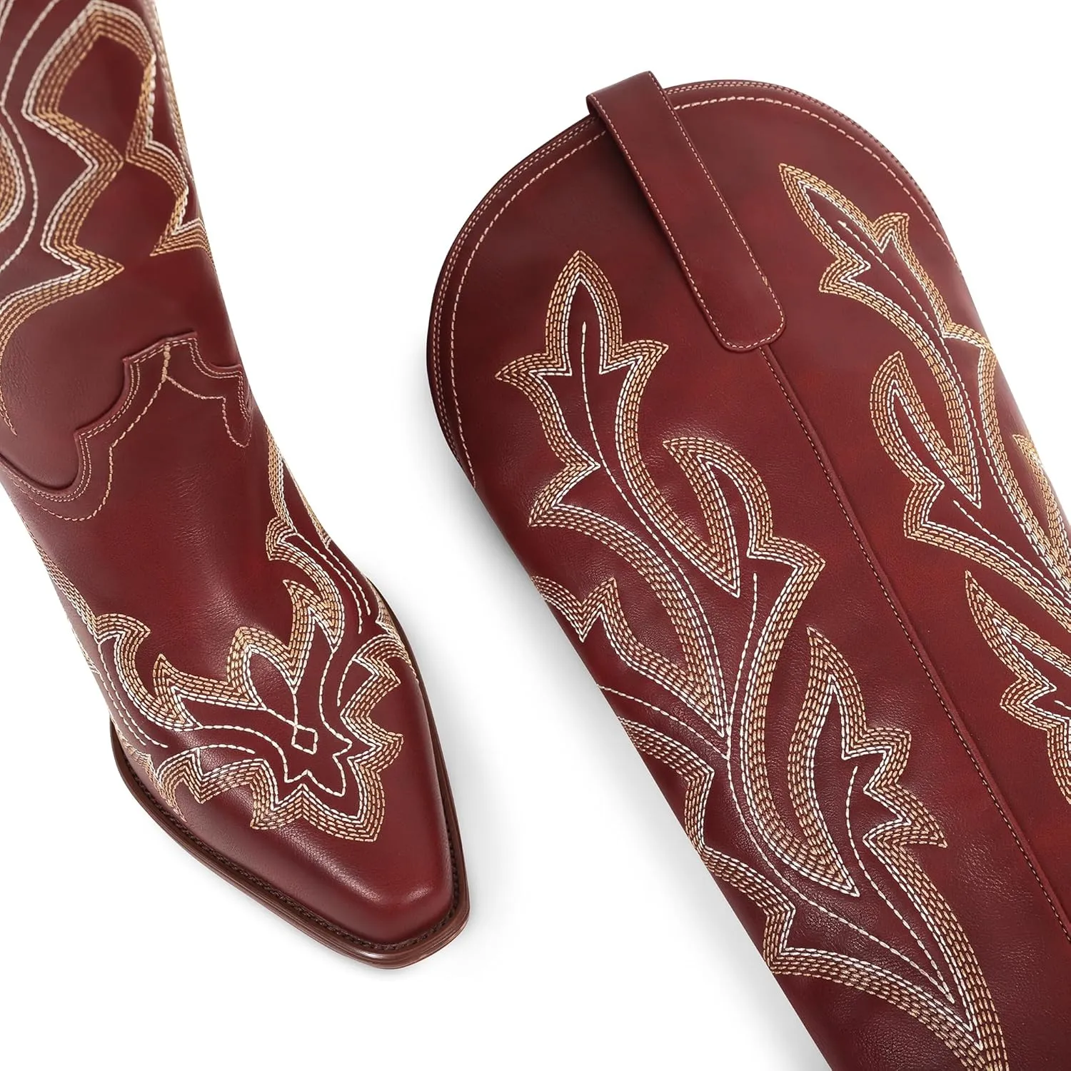 MUCCCUTE Cowboy Boots for Women Western Cowgirl Boots Knee High Pointed Toe Chunky Heels Embroidered Pull On Country Tall Boots