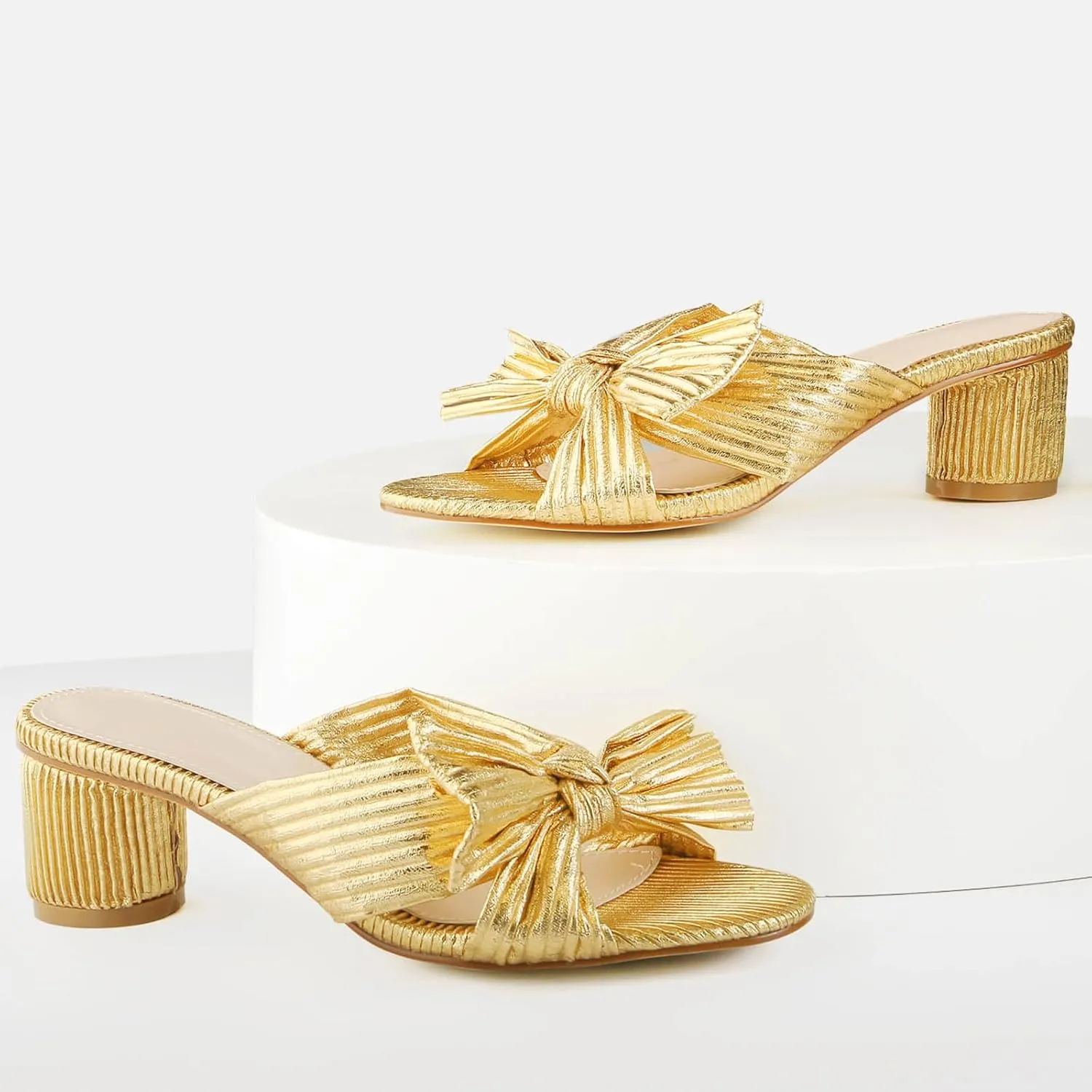 MUCCCUTE Women's Bow Knot Heeled Sandals Ankle Buckle Strap Chunky Heeled Open-toe Comfortable Wedding Party Fashion Heeled