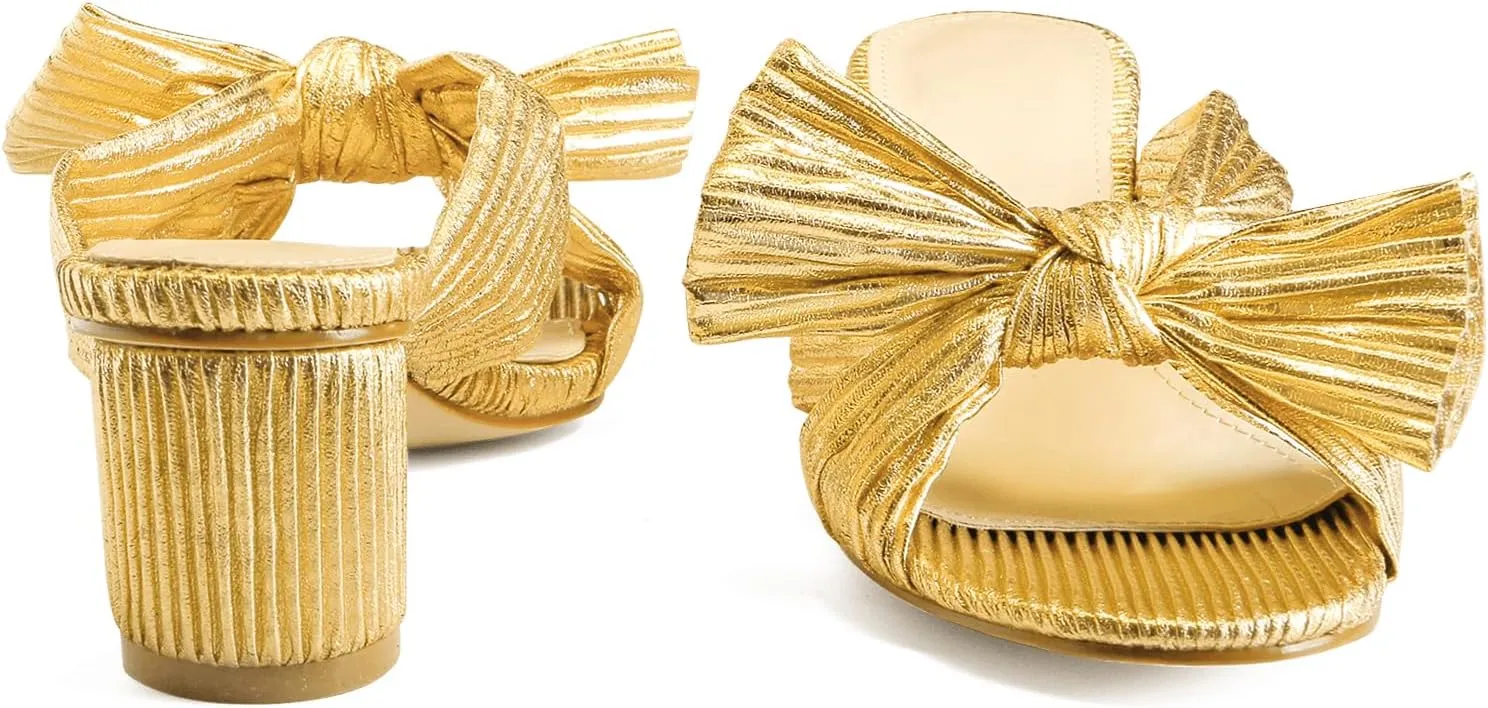 MUCCCUTE Women's Bow Knot Heeled Sandals Ankle Buckle Strap Chunky Heeled Open-toe Comfortable Wedding Party Fashion Heeled