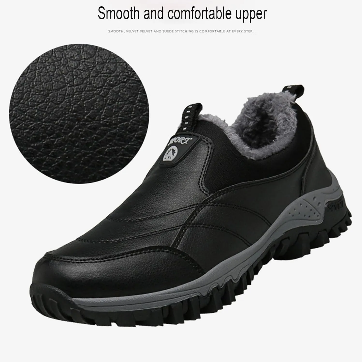 Myallfeet Men's Winter Outdoor Sports Plush Loafers Cotton Shoes Fashionable Casual Fur Insulated and Anti Slip Snow Shoes