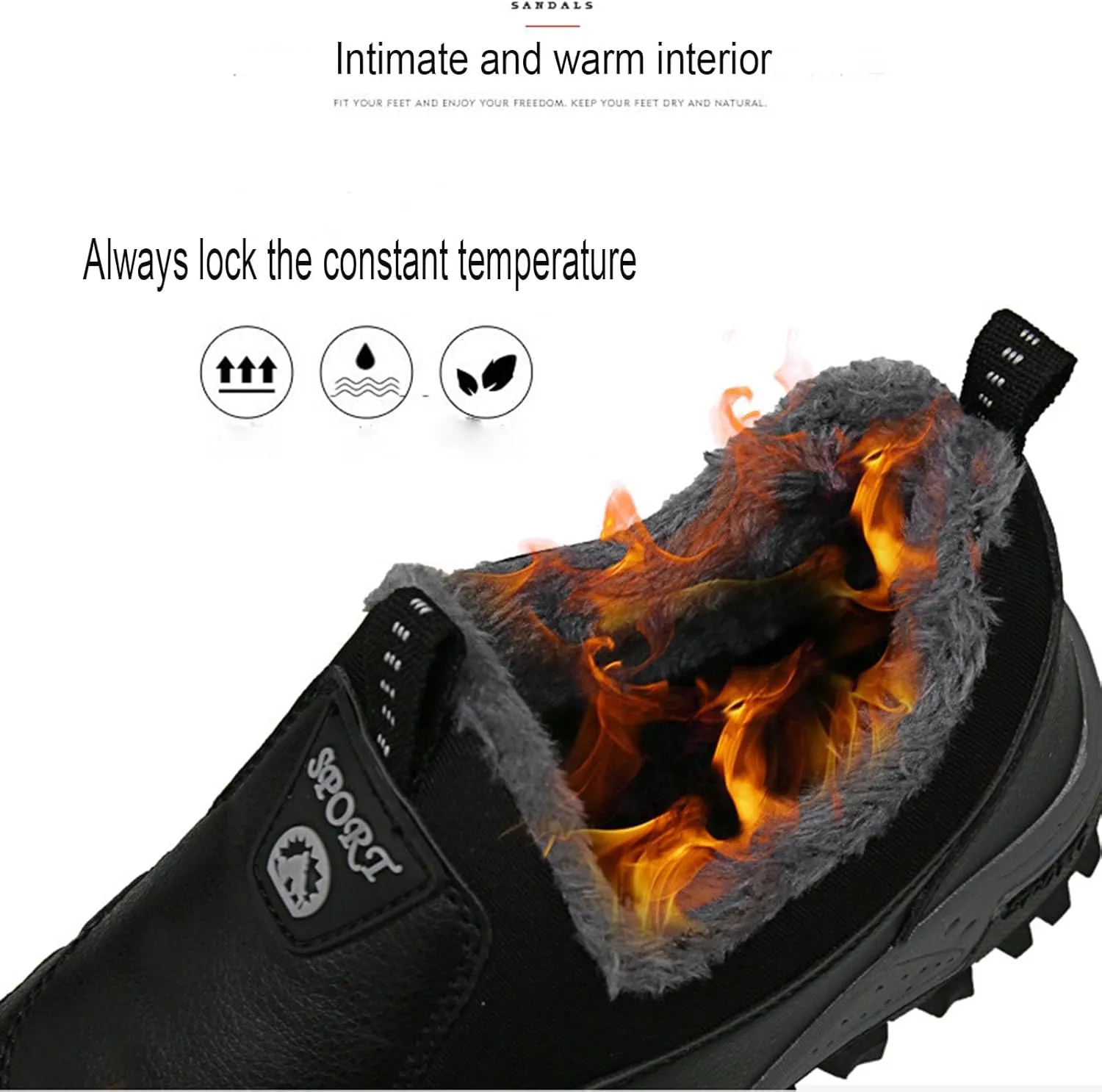 Myallfeet Men's Winter Outdoor Sports Plush Loafers Cotton Shoes Fashionable Casual Fur Insulated and Anti Slip Snow Shoes