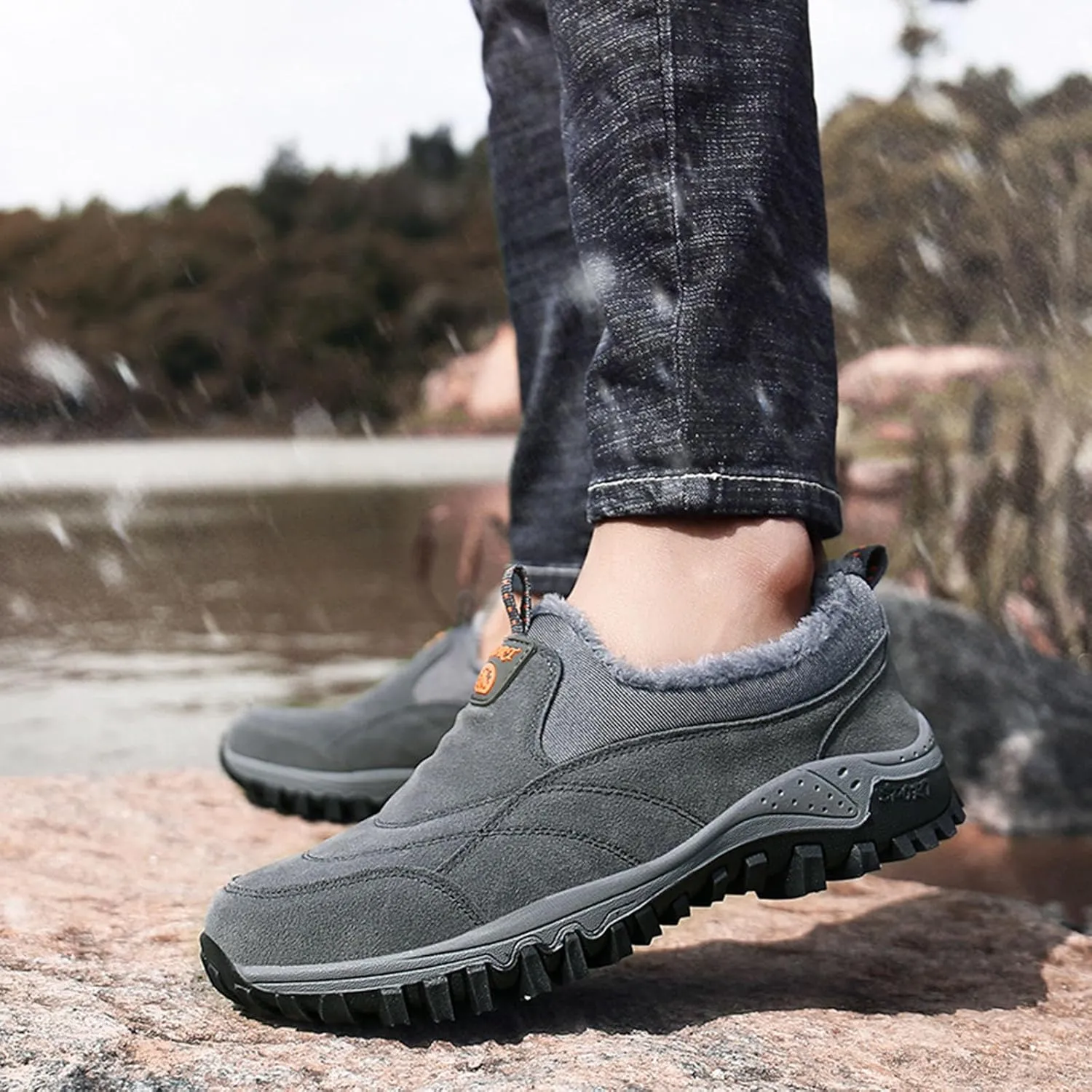 Myallfeet Men's Winter Outdoor Sports Plush Loafers Cotton Shoes Fashionable Casual Fur Insulated and Anti Slip Snow Shoes
