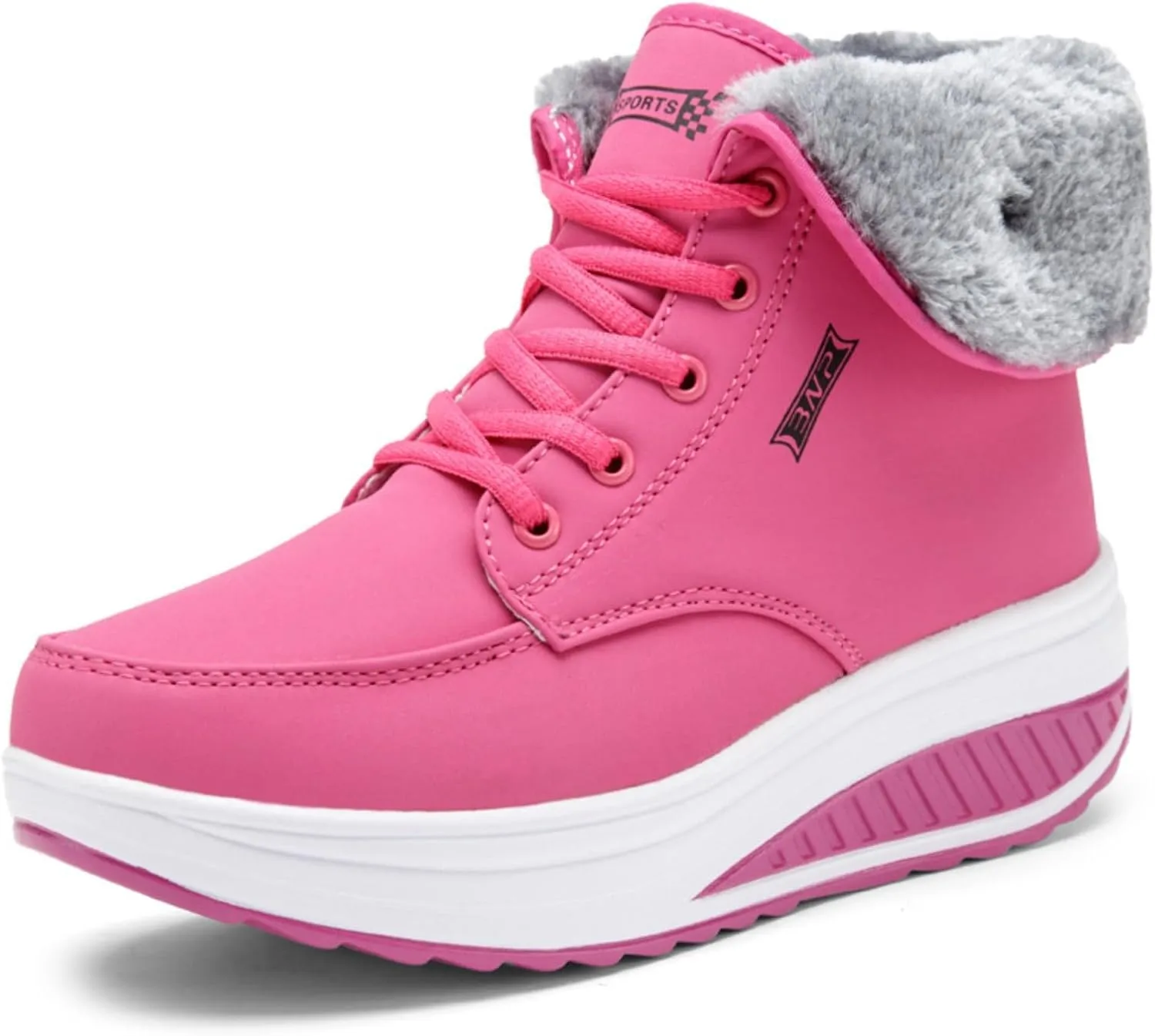 Myallfeet Women's Thermal Fur Lined Thick Sole Rocker Shoes Fashionable, Comfortable, Non-Slip, Warm Winter Sneakers Cotton Thickened Snow Boots