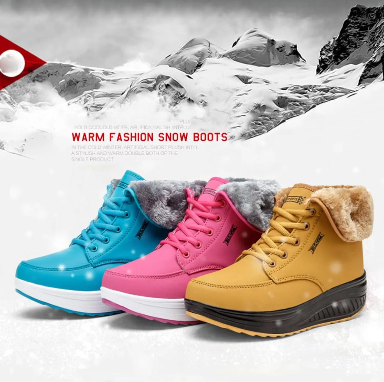 Myallfeet Women's Thermal Fur Lined Thick Sole Rocker Shoes Fashionable, Comfortable, Non-Slip, Warm Winter Sneakers Cotton Thickened Snow Boots
