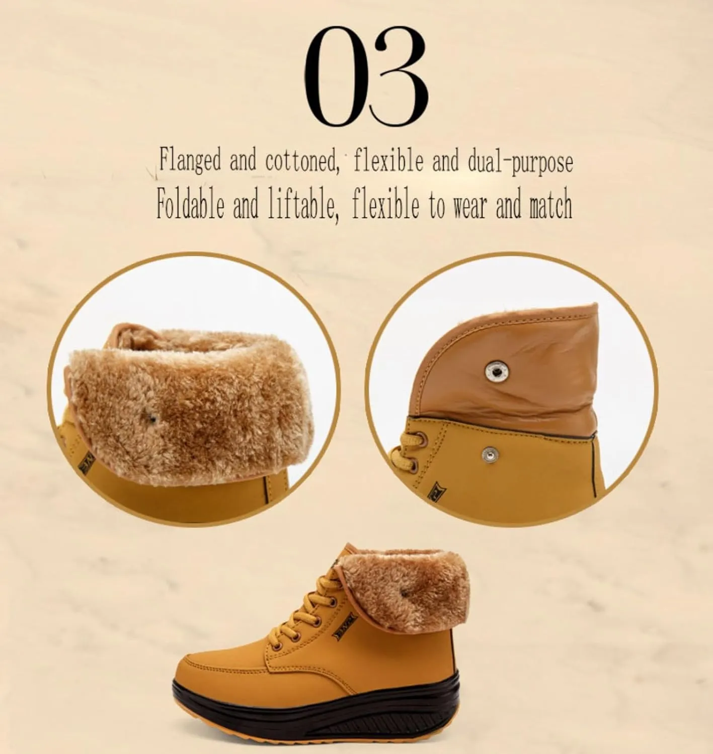 Myallfeet Women's Thermal Fur Lined Thick Sole Rocker Shoes Fashionable, Comfortable, Non-Slip, Warm Winter Sneakers Cotton Thickened Snow Boots