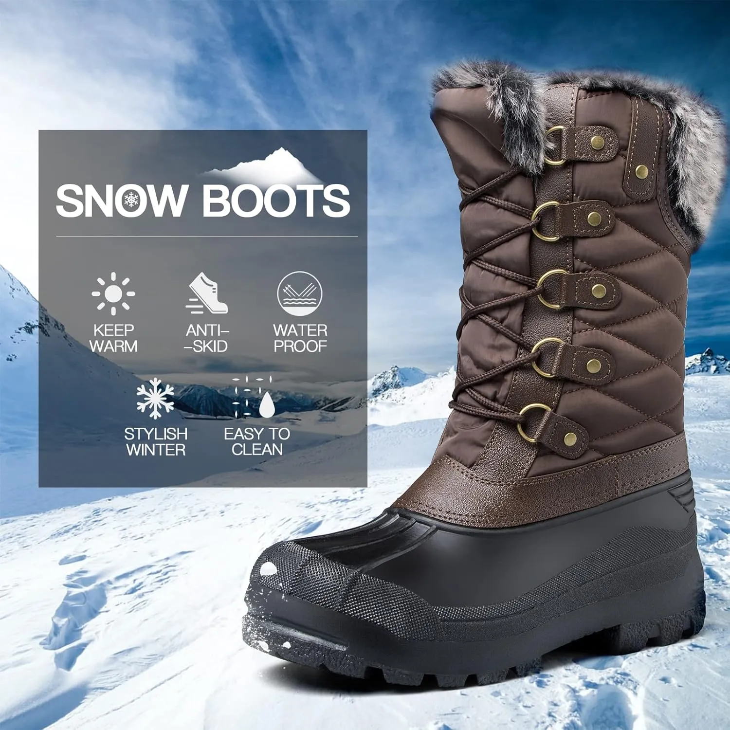 mysoft Women's Snow Boots Warm Insulated Faux Fur Lined Waterproof Mid-Calf Winter Boots