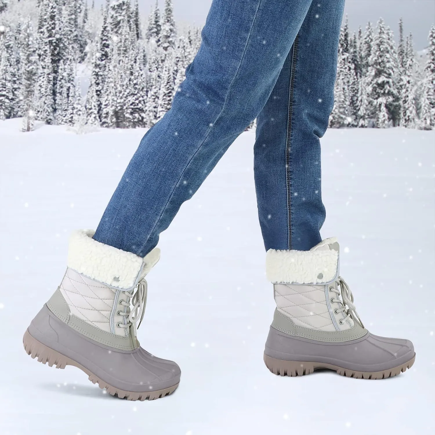mysoft Women's Waterproof Snow Boots Insulated Warm, Lace-Up Winter Mid Calf Duck Boots for Outdoor