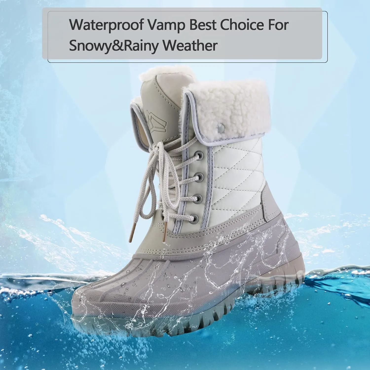 mysoft Women's Waterproof Snow Boots Insulated Warm, Lace-Up Winter Mid Calf Duck Boots for Outdoor