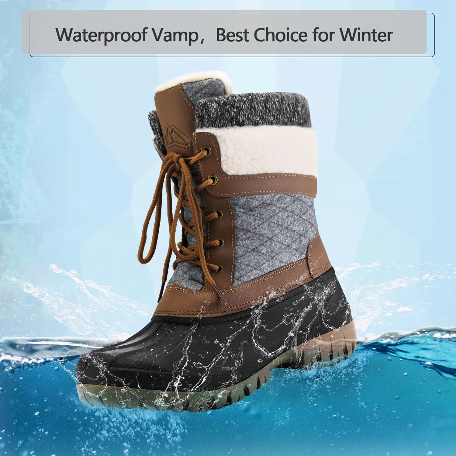 mysoft Women's Winter Snow Boots Waterproof Insulated Mid-Calf Booties, Fur-lined Lace Up Shoes for Outdoor