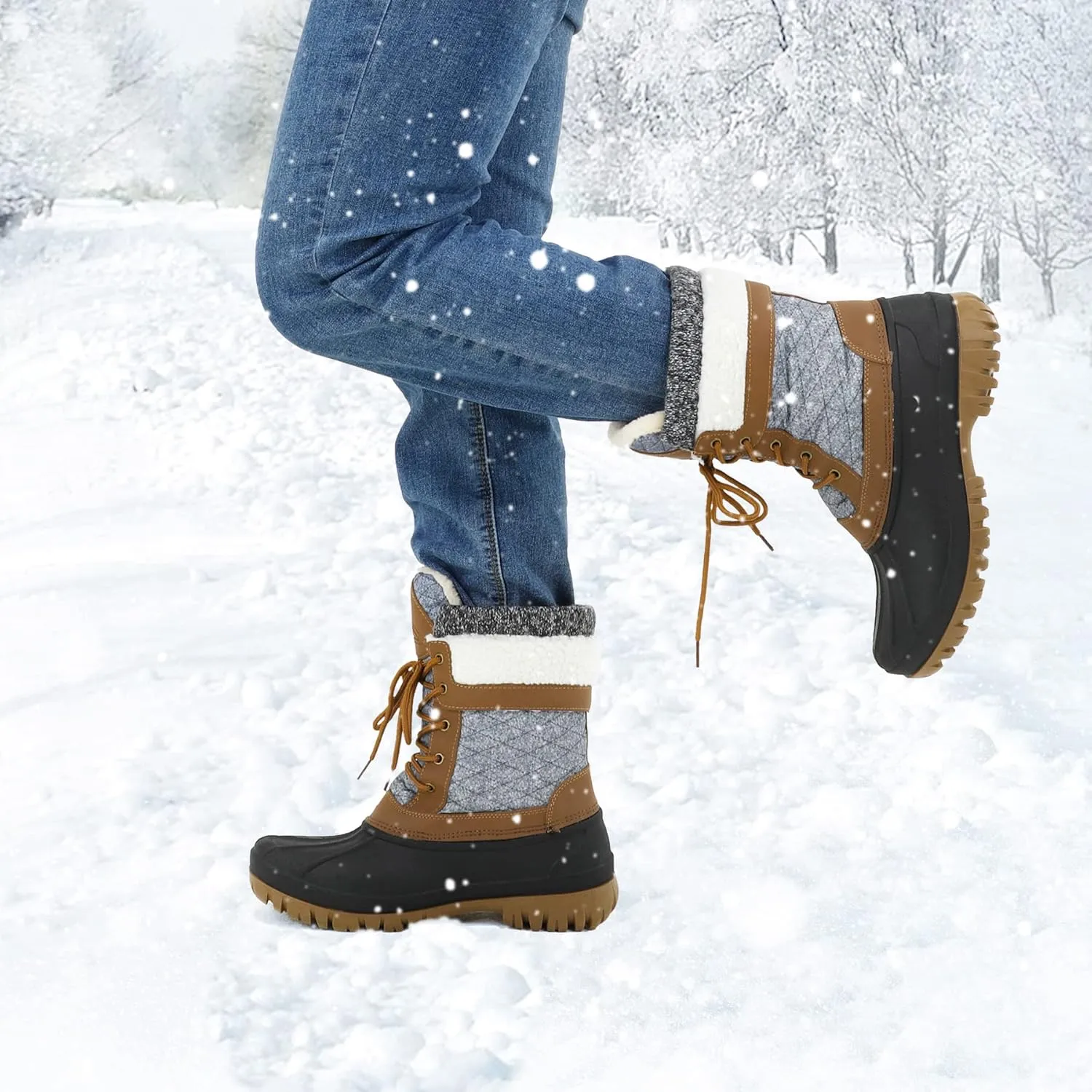 mysoft Women's Winter Snow Boots Waterproof Insulated Mid-Calf Booties, Fur-lined Lace Up Shoes for Outdoor
