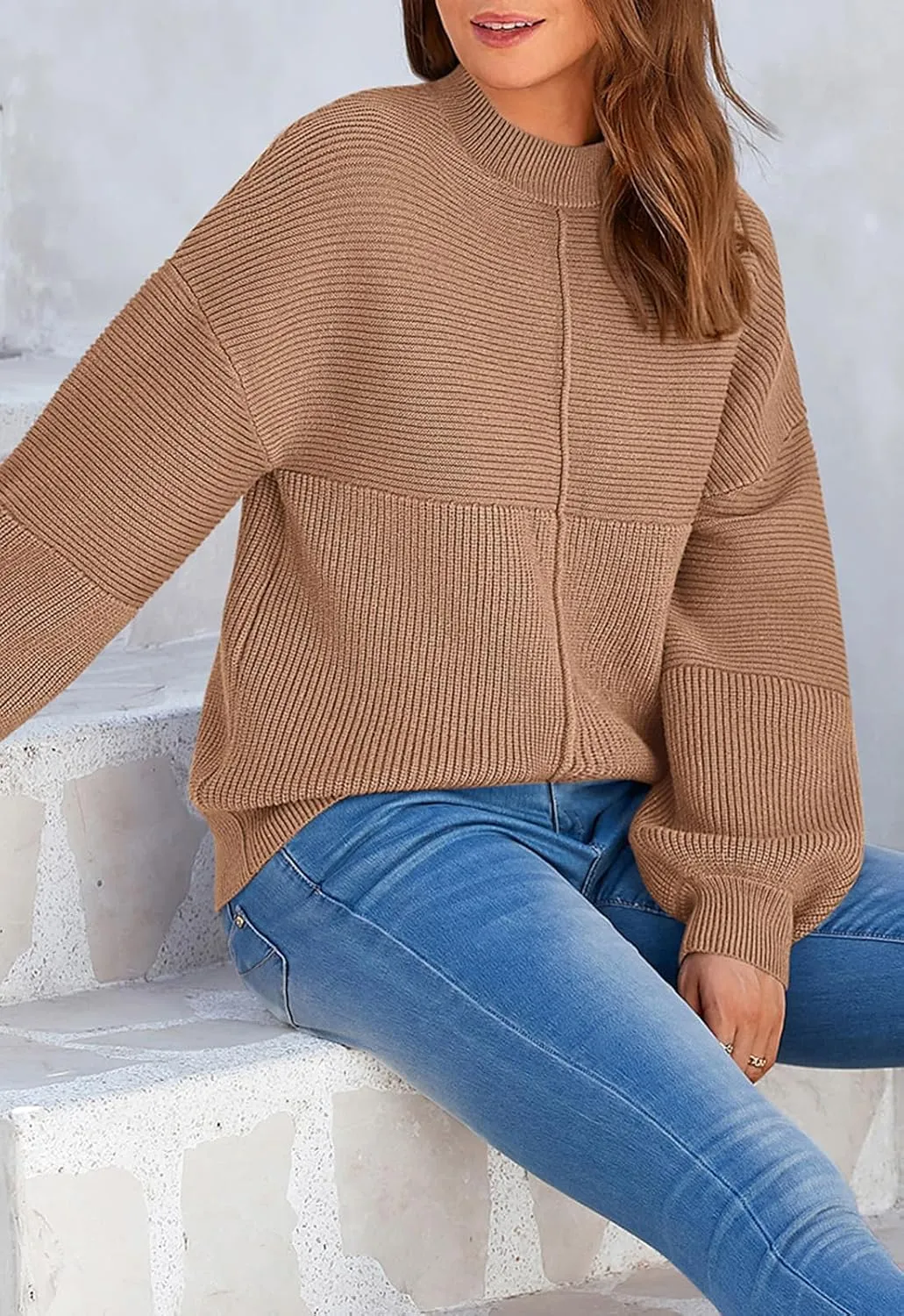 NALANISA Womens Fall Winter Sweaters 2024 Long Sleeve Crewneck Ribbed Knit Chunky Pullover Sweater Tops Fashion Clothes