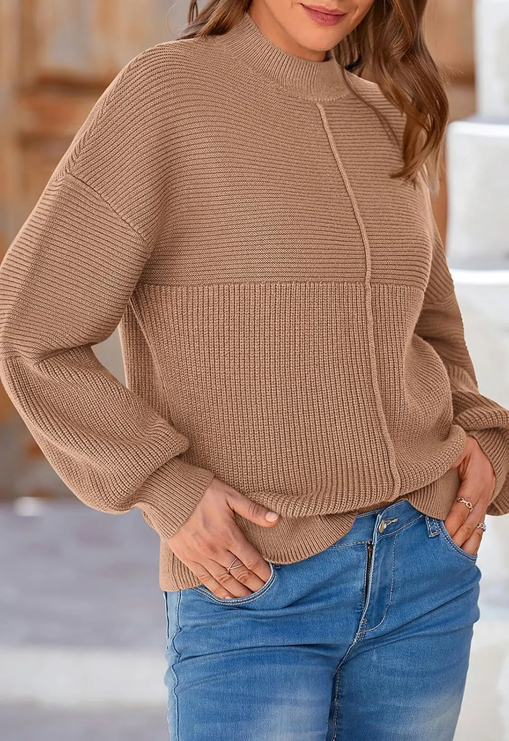 NALANISA Womens Fall Winter Sweaters 2024 Long Sleeve Crewneck Ribbed Knit Chunky Pullover Sweater Tops Fashion Clothes