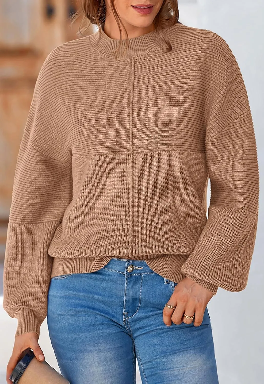 NALANISA Womens Fall Winter Sweaters 2024 Long Sleeve Crewneck Ribbed Knit Chunky Pullover Sweater Tops Fashion Clothes