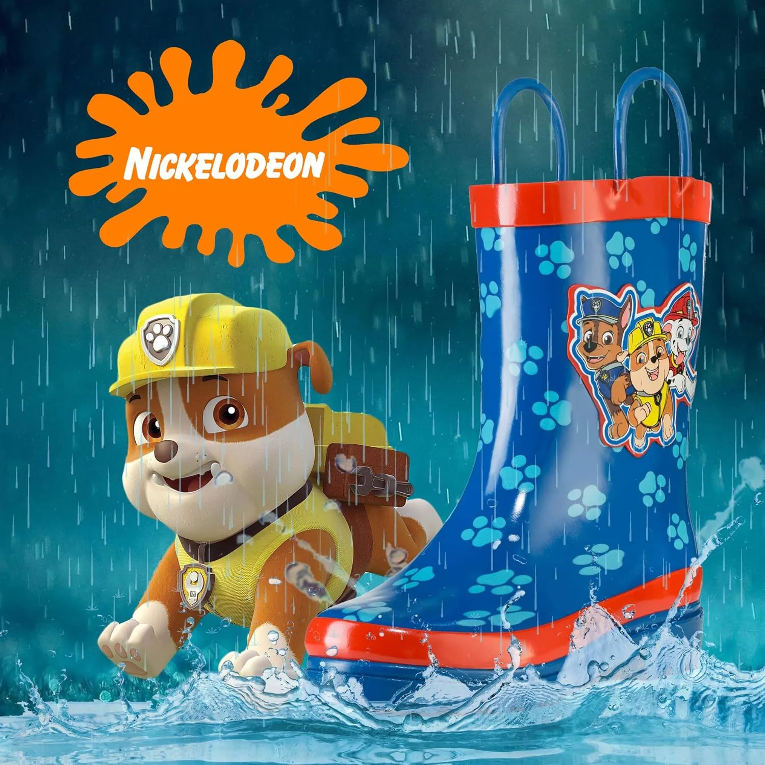 Nickelodeon Kids Boys' Paw Patrol Character Printed Waterproof Easy-On Rubber Rain Boots (Toddler/Little Kids)