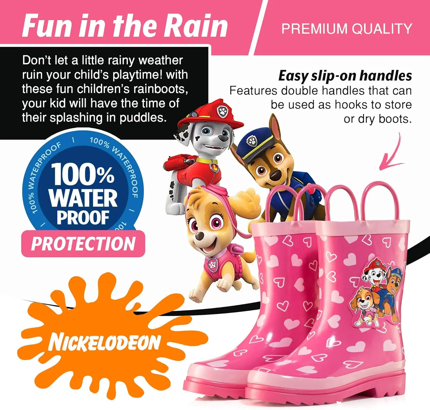 Nickelodeon Kids Girls' JoJo Siwa Character Printed Waterproof Easy-On Handles Rubber Rain Boots - Toddler/Little Kids